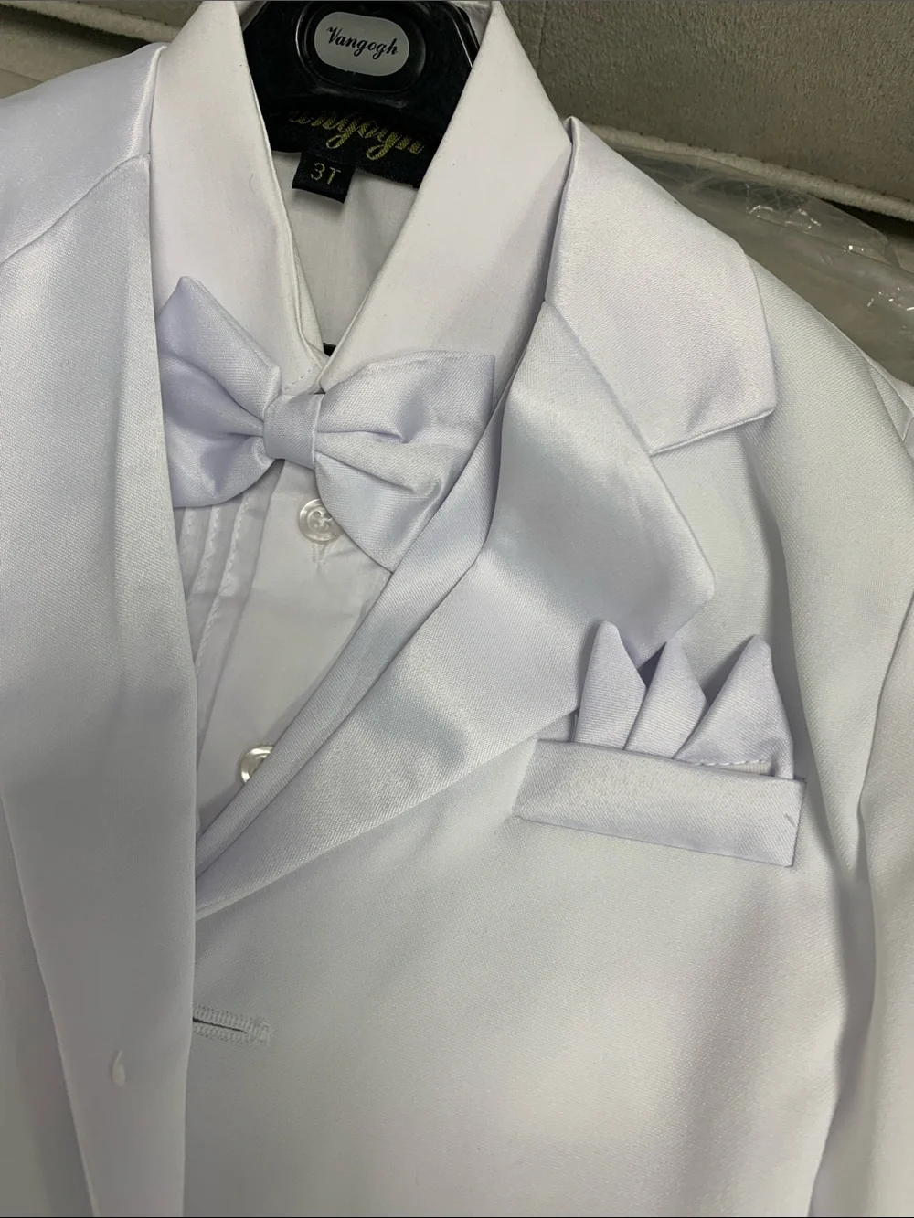 Boys White Formal tuxedo  with Satin Trim